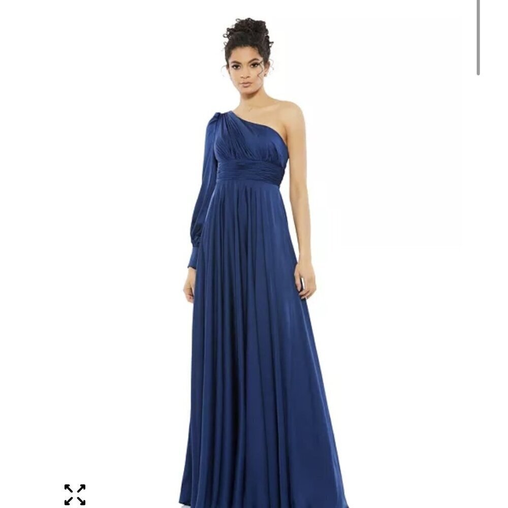 Mac Duggal Dress Womens 2 Blue One Shoulder Long Sleeve Gown Formal Evening New - Picture 2 of 12